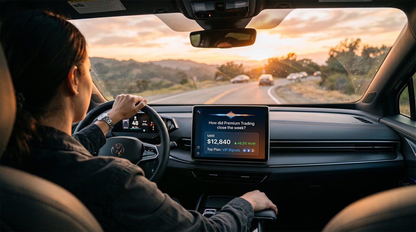 Driver asking their car's voice assistant about Subscriby earnings